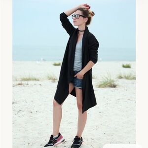 European black linen cardigan M